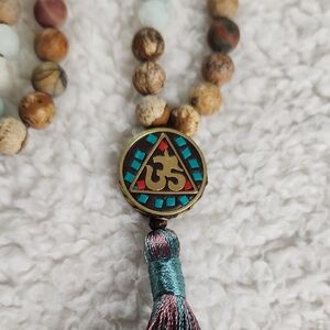 Amazonite Mala Prayer Bead Tassel Necklace With Om Aum Bead NWOT